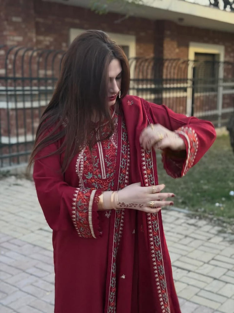 Aneelas Embroidered Dhanak 3 Piece Winter Suit with Dhanak Dupatta | 1010