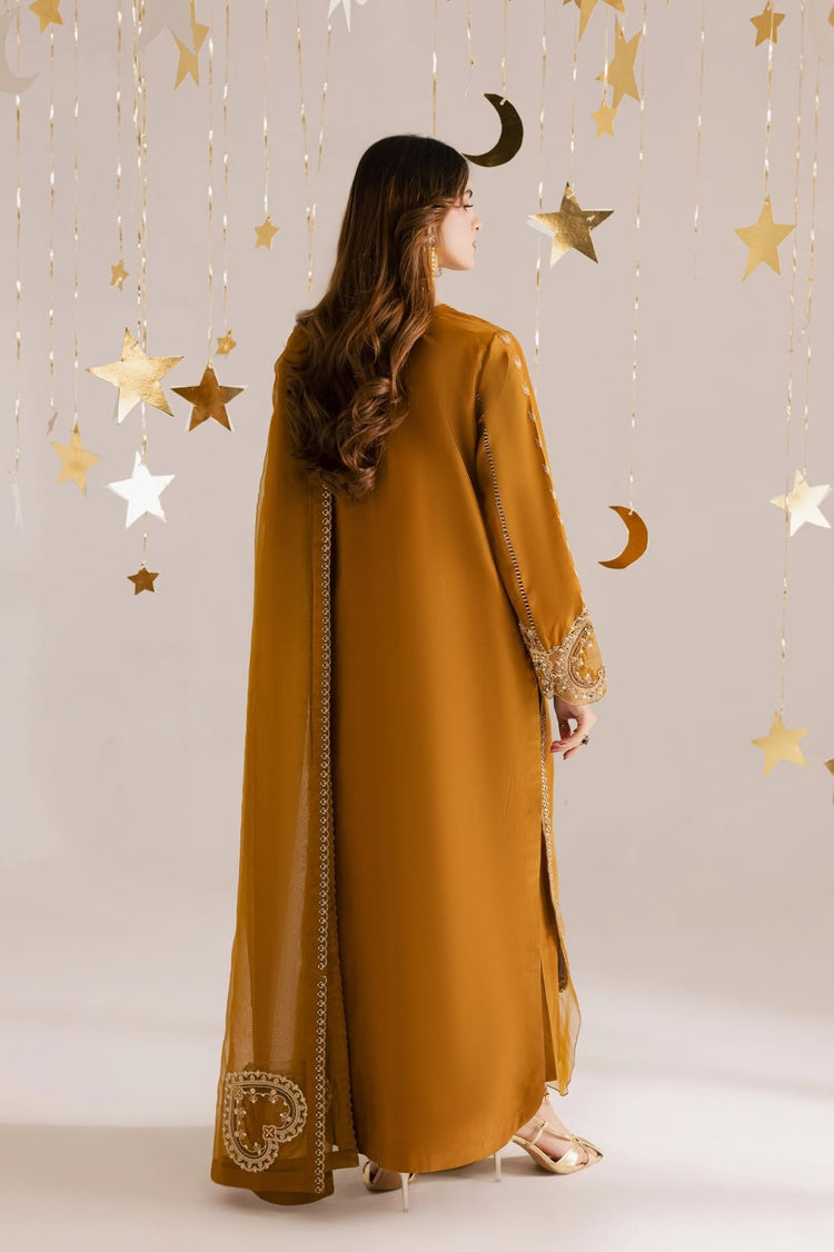 Vaniya Mustard Sequin Embroidered Shamoz Silk Kaftan | 3 Piece