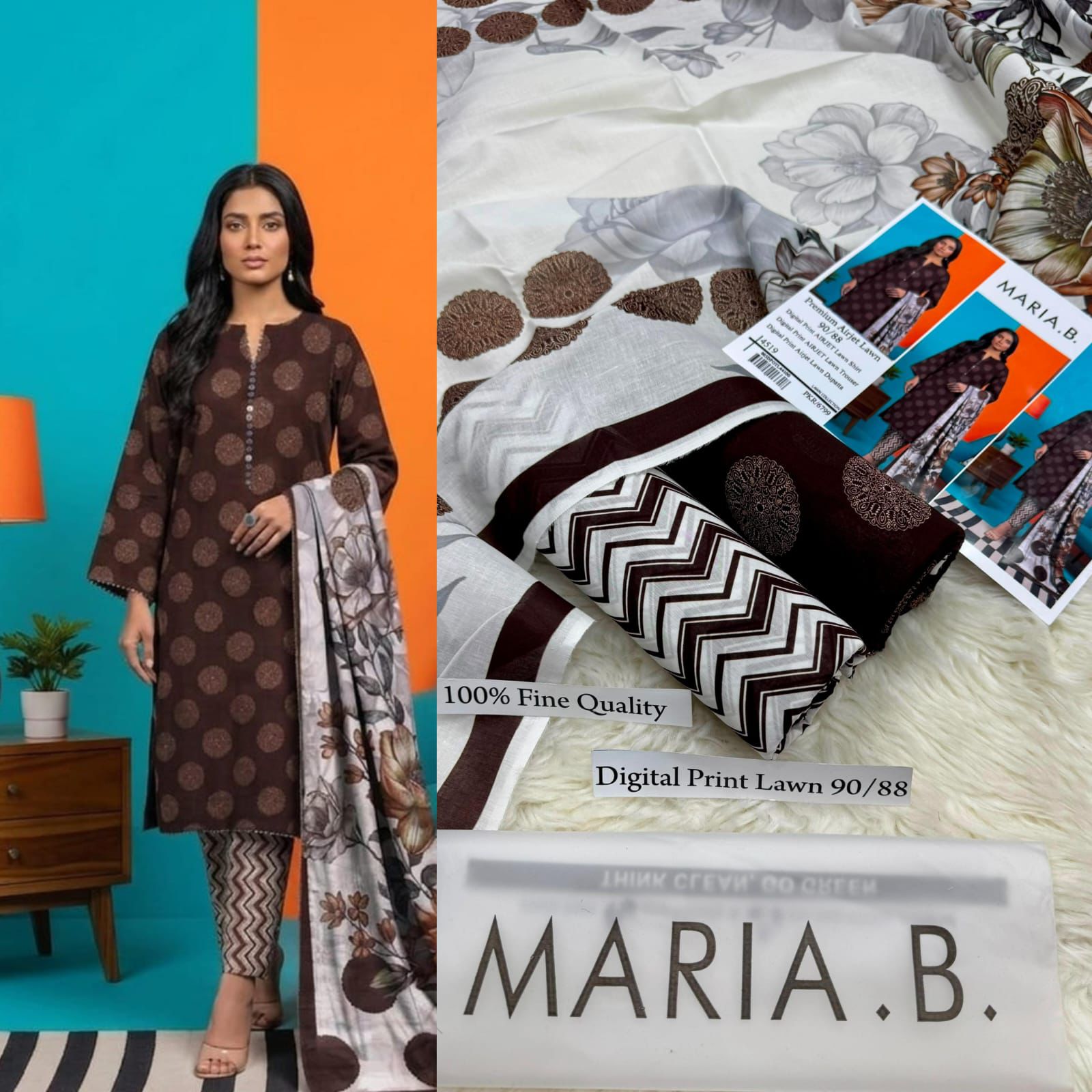 MARIA B PREMIUM DIGITAL PRINT AIRJET LAWN 90/88 VOLUME