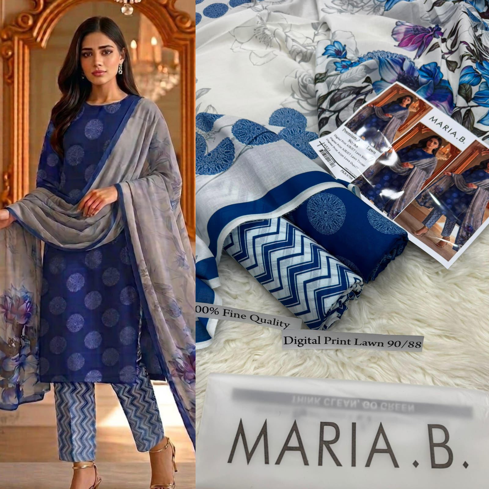 MARIA B PREMIUM DIGITAL PRINT AIRJET LAWN 90/88 VOLUME
