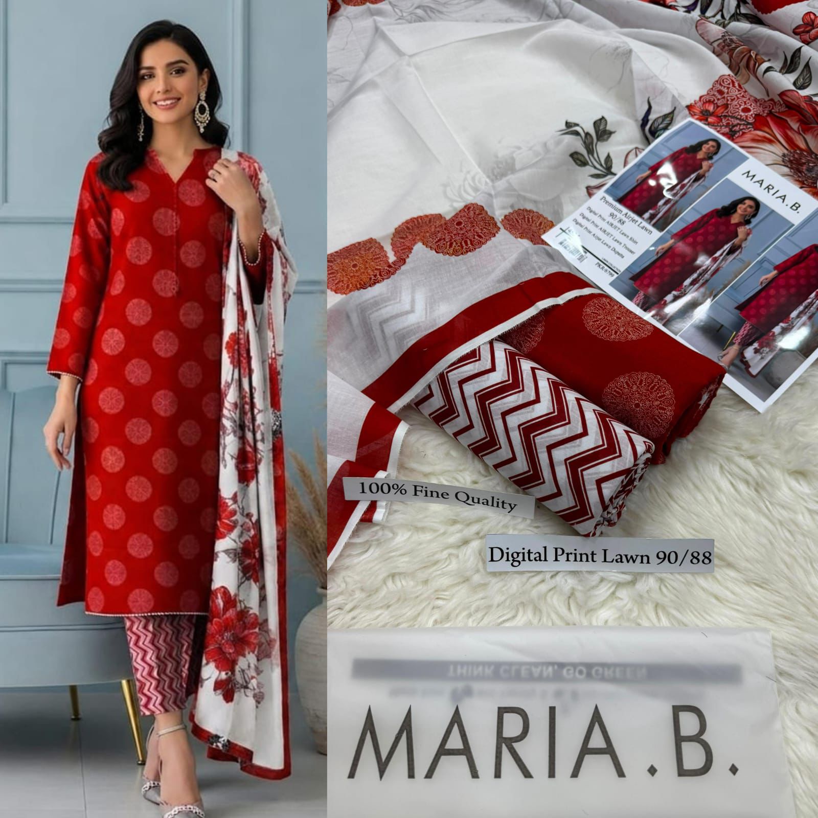 MARIA B PREMIUM DIGITAL PRINT AIRJET LAWN 90/88 VOLUME