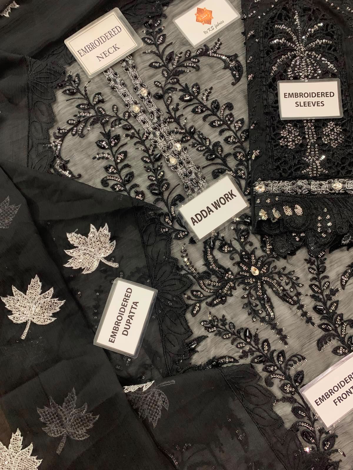 Black Heavy Embroidered Chiffon 3-Piece Unstitched Suit