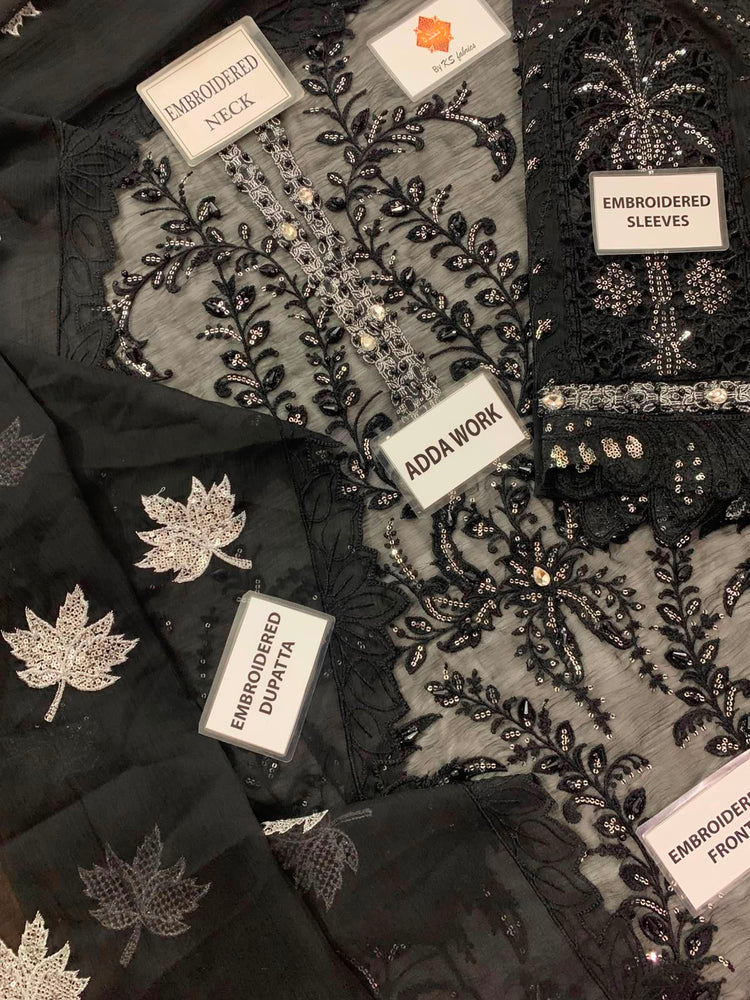 Black Heavy Embroidered Chiffon 3-Piece Unstitched Suit