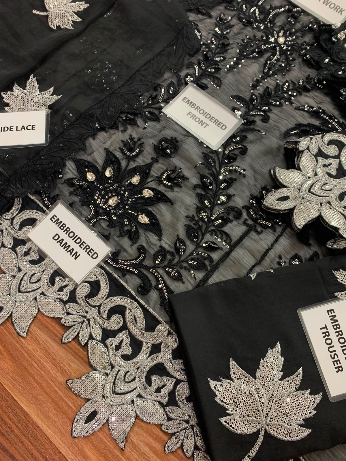 Black Heavy Embroidered Chiffon 3-Piece Unstitched Suit
