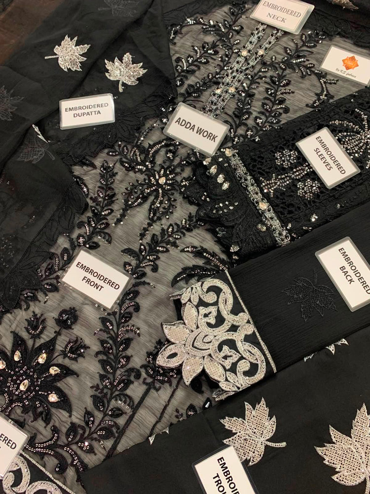 Black Heavy Embroidered Chiffon 3-Piece Unstitched Suit
