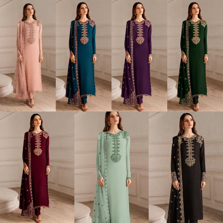 Iznik Embroidered Chiffon & Malai Unstitched Suit