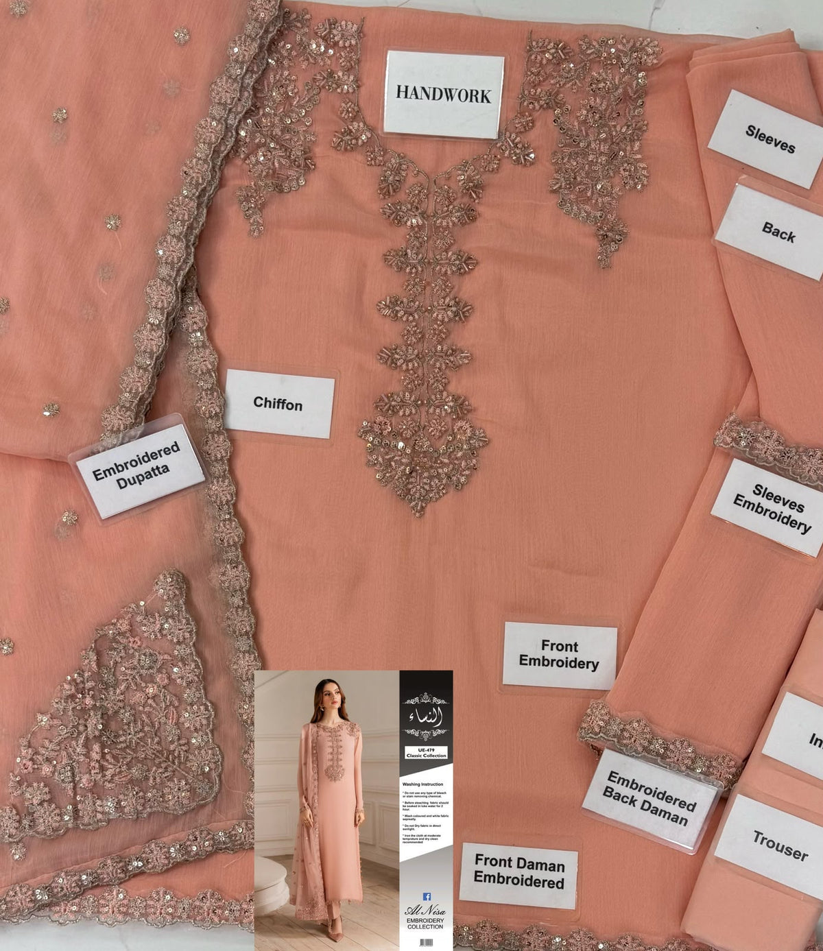 Iznik Embroidered Chiffon & Malai Unstitched Suit