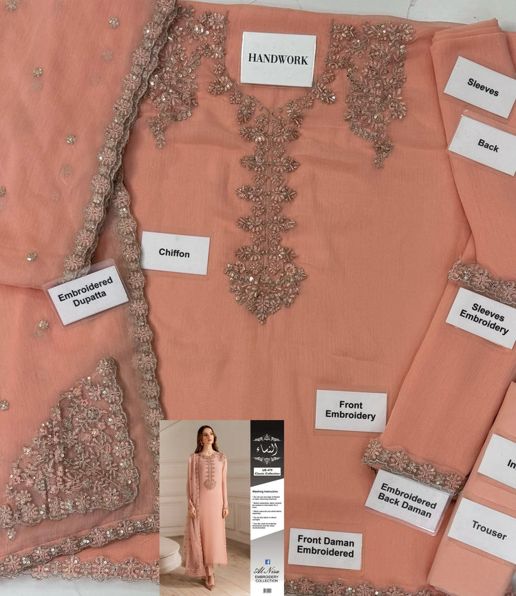 Iznik Embroidered Chiffon & Malai Unstitched Suit