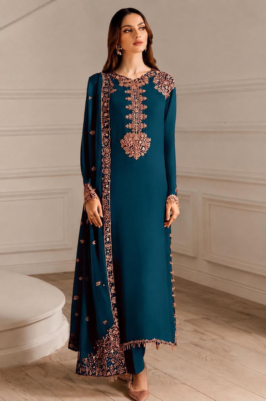 Iznik Embroidered Chiffon & Malai Unstitched Suit