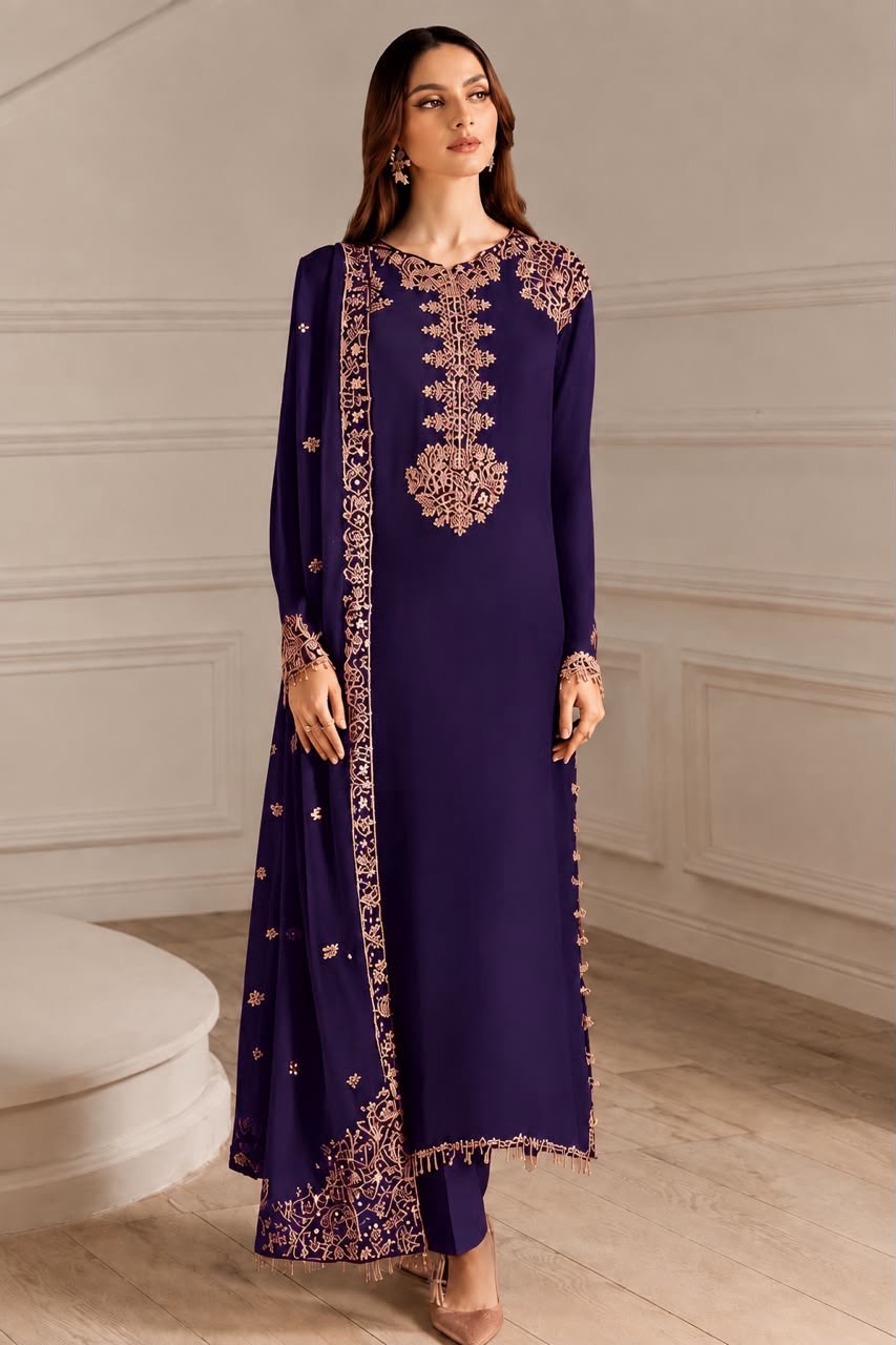 Iznik Embroidered Chiffon & Malai Unstitched Suit