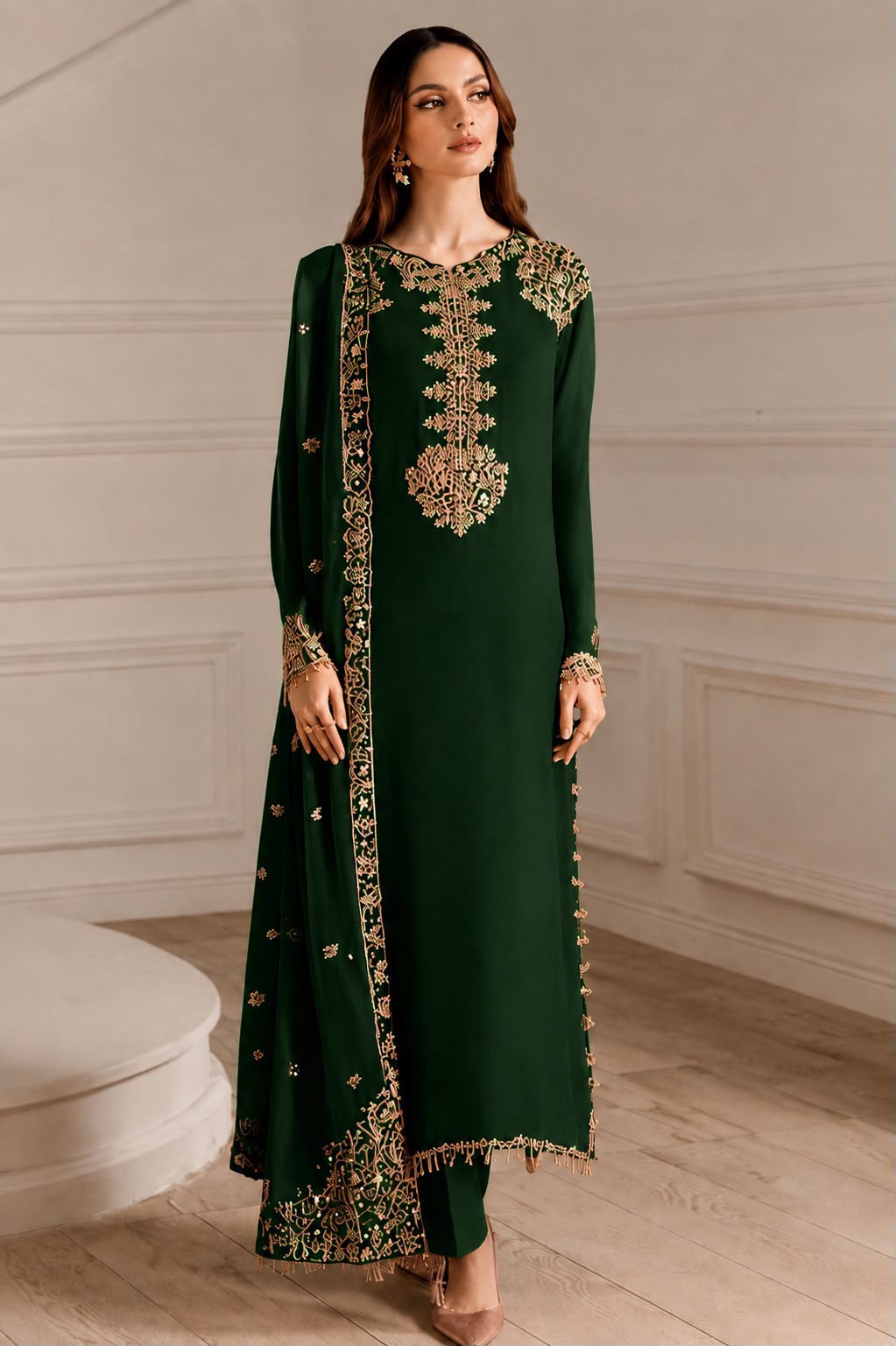 Iznik Embroidered Chiffon & Malai Unstitched Suit