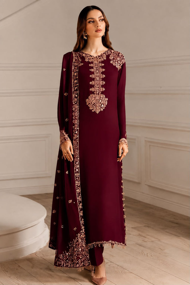 Iznik Embroidered Chiffon & Malai Unstitched Suit