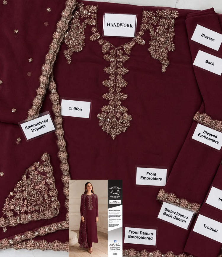 Iznik Embroidered Chiffon & Malai Unstitched Suit